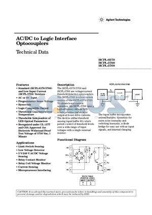 HCPL-3700-500 datasheet - AC/DC to Logic Interface Optocouplers