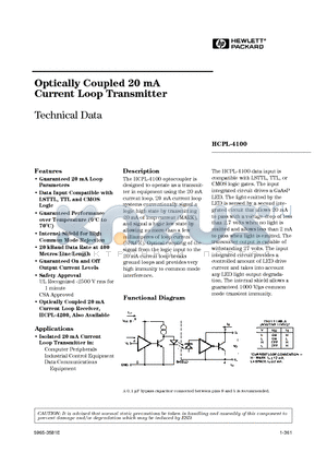 HCPL-4100 datasheet - Optically Coupled 20 mA Optically Coupled 20 mA