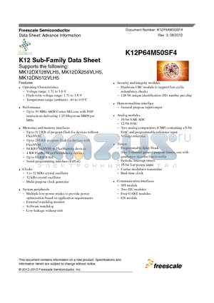 MK12DX256VLF5 datasheet - K12 Sub-Family Data Sheet