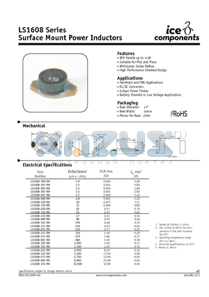 LS1608_08 datasheet - Surface Mount Power Inductors