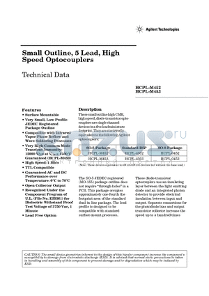 HCPL-4503 datasheet - Small Outline, 5 Lead, High Speed Optocouplers