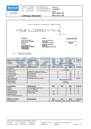 MK14-1A66C-15W datasheet - MK Reed Sensors