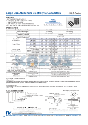 NRLR123M10V22X25X30X40F datasheet - Large Can Aluminum Electrolytic Capacitors