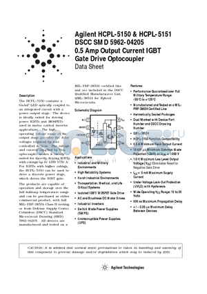 HCPL-5151-100 datasheet - 0.5 Amp Output Current IGBT Gate Drive Optocoupler