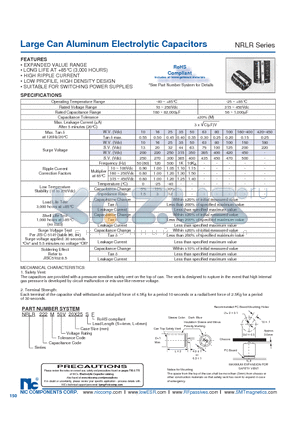NRLR153M100V22X25X30X40F datasheet - Large Can Aluminum Electrolytic Capacitors