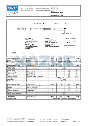 MK14-1A71C-700W datasheet - MK Reed Sensors