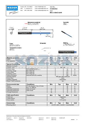 MK14-1B90E-500W datasheet - MK Reed Sensor