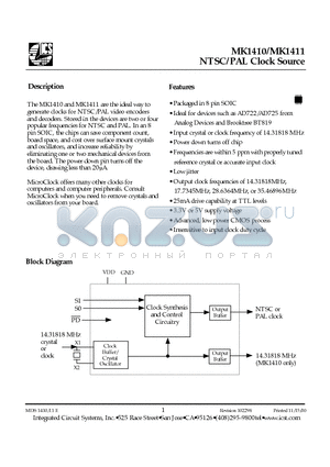MK1410 datasheet - NTSC/PAL Clock Source