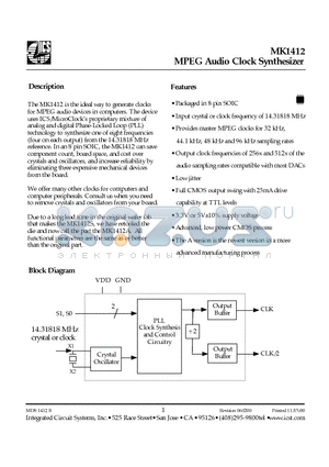 MK1412ATR datasheet - MPEG Audio Clock Synthesizer
