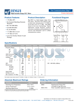 HMJ1 datasheet - High Dynamic Range FET Mixer