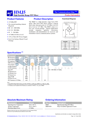 HMJ5-PCB datasheet - High Dynamic Range FET Mixer