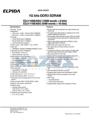 EDJ1108BABG-GN-E datasheet - 1G bits DDR3 SDRAM