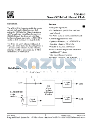 MK1449B datasheet - Sound/SCSIFast Ethernet Clock