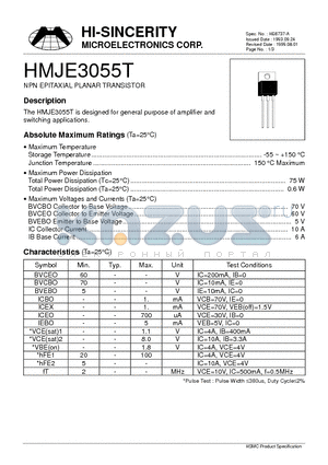 HMJE3055T datasheet - NPN EPITAXIAL PLANAR TRANSISTOR