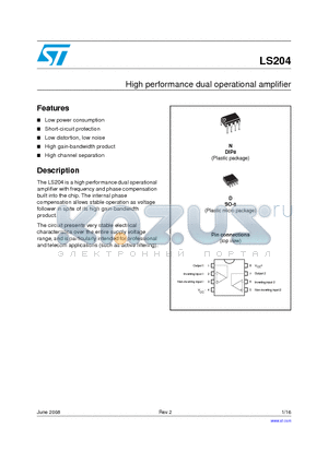 LS204ID datasheet - High performance dual operational amplifier