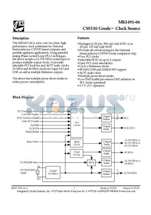 MK1491-06RTR datasheet - CS5530 Geode Clock Source