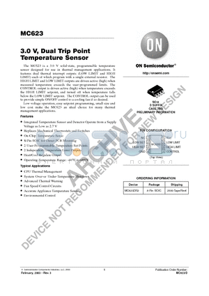 MC623DR2 datasheet - 3.0 V, Dual Trip Point  Temperature Sensor