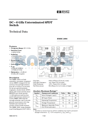 HMMC-2006 datasheet - DC-6 GHz Unterminated SPDT Switch