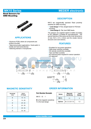 MK15-B-1 datasheet - Reed Sensors for SMD Mounting
