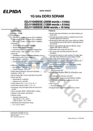 EDJ1116BBSE-8C-F datasheet - 1G bits DDR3 SDRAM