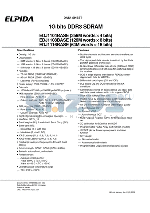 EDJ1116BASE-8A-E datasheet - 1G bits DDR3 SDRAM