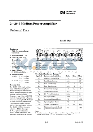 HMMC-5027 datasheet - 2 - 26.5 Medium Power Amplifier