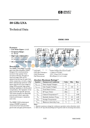 HMMC-5038 datasheet - 38 GHz LNA