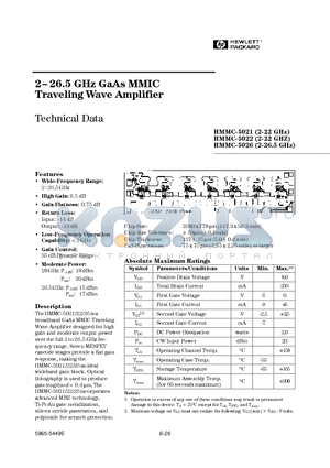 HMMC-5022 datasheet - 2-26.5 GHz GaAs MMIC Traveling Wave Amplifier