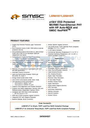 LAN8187_06 datasheet - a15kV ESD Protected MII/RMII Fast-Ethernet PHY with HP Auto-MDIX and SMSC flexPWRTM