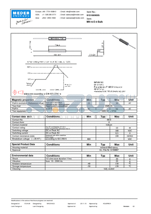 MK15-E-0 datasheet - MK Reed Sensors