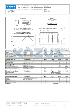 MK15-F-2 datasheet - Reed Sensors for SMD Mounting