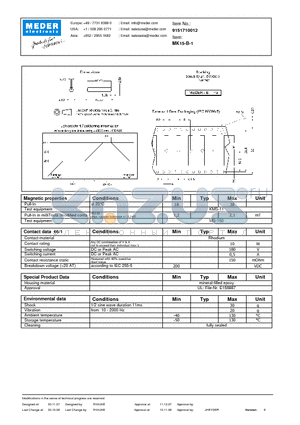 MK15-F-1 datasheet - Reed Sensors for SMD Mounting
