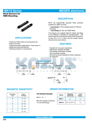 MK15-F-2 datasheet - Reed Sensors for SMD Mounting