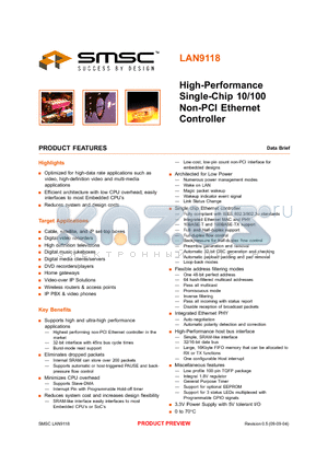 LAN9118-MT datasheet - HIGH PERFORMANCE SINGLE CHIP 10/100NON PCI ETHERNET CONTROLLER