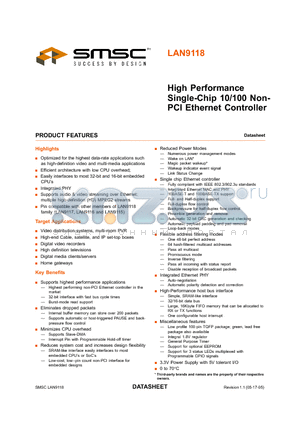 LAN9118-MT datasheet - High Performance Single-Chip 10/100 Non-PCI Ethernet Controller