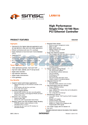 LAN9118 datasheet - High Performance Single-Chip 10/100 Non-PCI Ethernet Controller