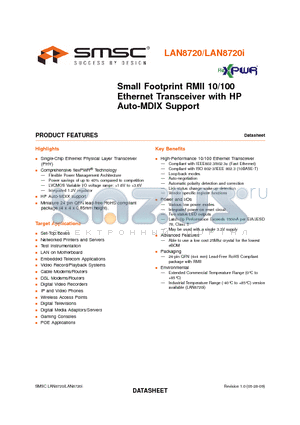 LAN8720A-CP-TR datasheet - Small Footprint RMII 10/100 Ethernet Transceiver with HP Auto-MDIX Support