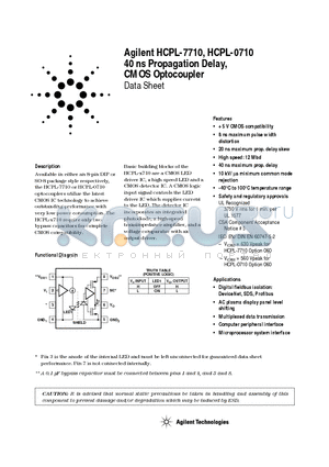 HCPL-7710 datasheet - Agilent HCPL-7710, HCPL-0710 40 ns Propagation Delay, CMOS Optocoupler