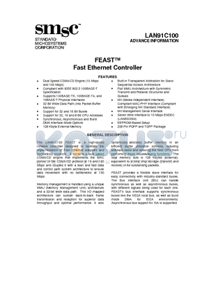 LAN91C100 datasheet - FEAST Fast Ethernet Controller