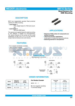 MK16-B-1_10 datasheet - Reed Sensors for SMD Mounting