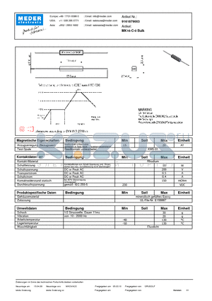 MK16-C-0_DE datasheet - (deutsch) MK Reed Sensor
