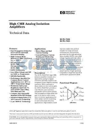 HCPL-7820 datasheet - High CMR Analog Isolation Amplifiers