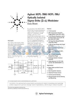 HCPL-7860-XXXE datasheet - Optically Isolated Sigma-Delta Modulator
