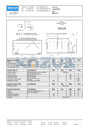 MK16-F-2 datasheet - MK Reed Sensors