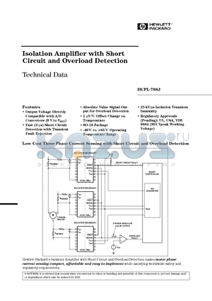HCPL-788J500 datasheet - Isolation Amplifier with Short Circuit and Overload Detection