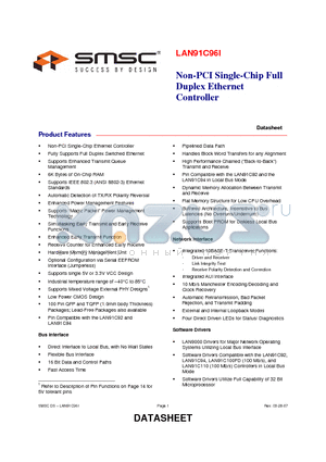 LAN91C96ITQFP datasheet - Non-PCI Single-Chip Full Duplex Ethernet Controller