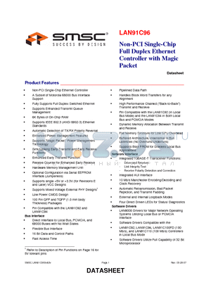 LAN91C96TQFP datasheet - Non-PCI Single-Chip Full Duplex Ethernet Controller with Magic Packet