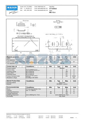 MK17-D-2 datasheet - MK Reed Sensors