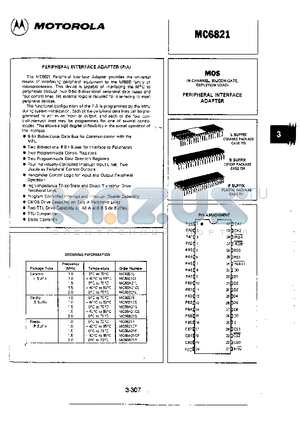 MC6821 datasheet - PERIPHERAL INTERFACE ADAPTER