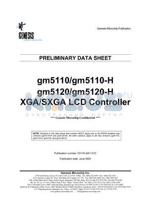 GM5120-H datasheet - XGA/SXGA LCD Controller